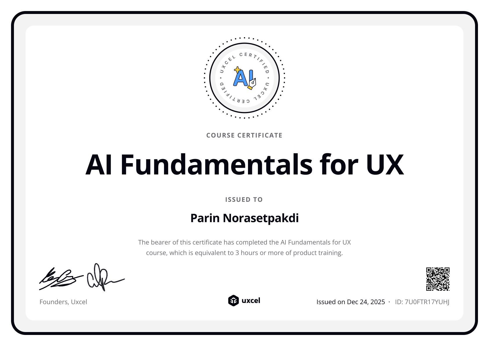 Parin Norasetpakdi's certificate